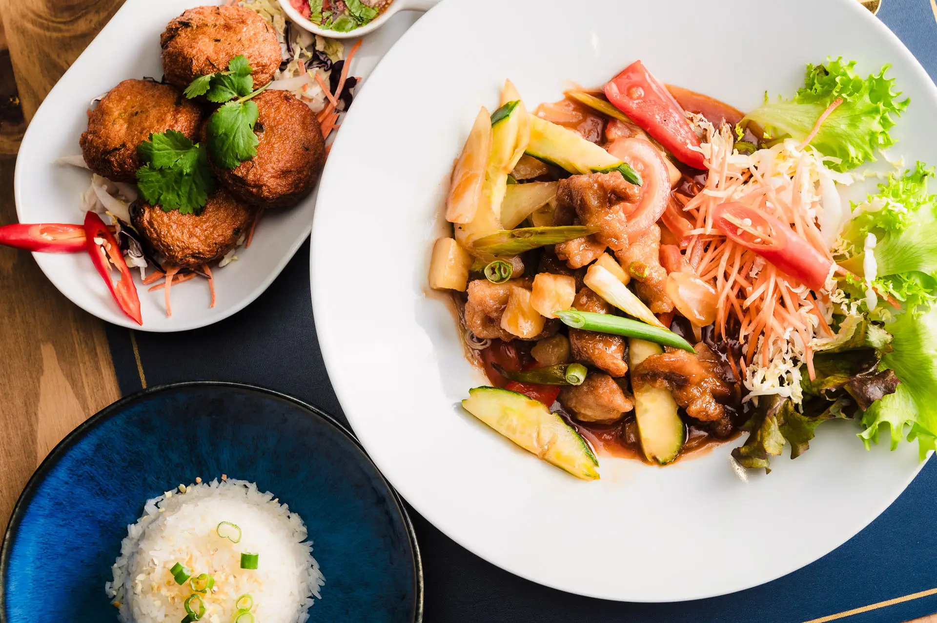 cashew chicken and fishcakes